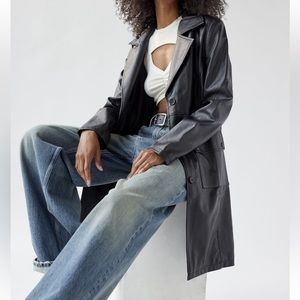 UO Lara Faux Leather Overcoat